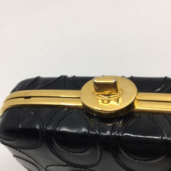 Coach Black Patent Leather Raised "C" Hard Shell Turnlock  Clutch Style 12198 - Picture 9 of 17